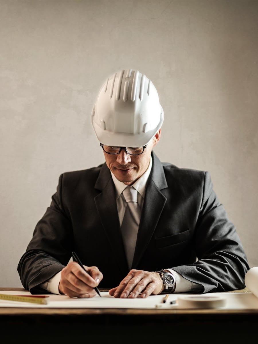 Architecte en bureau d'études travaillant sur un plan